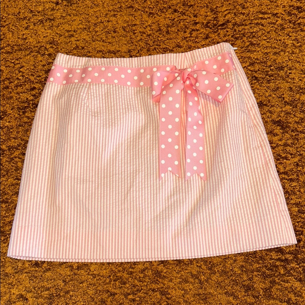 Molly B Pink and White Mini Skirt with Polka Dot Bow - Picture 1 of 6